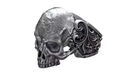 Skull Flower Pattern Baroque Motorbike 925 Sterling Silver Ring