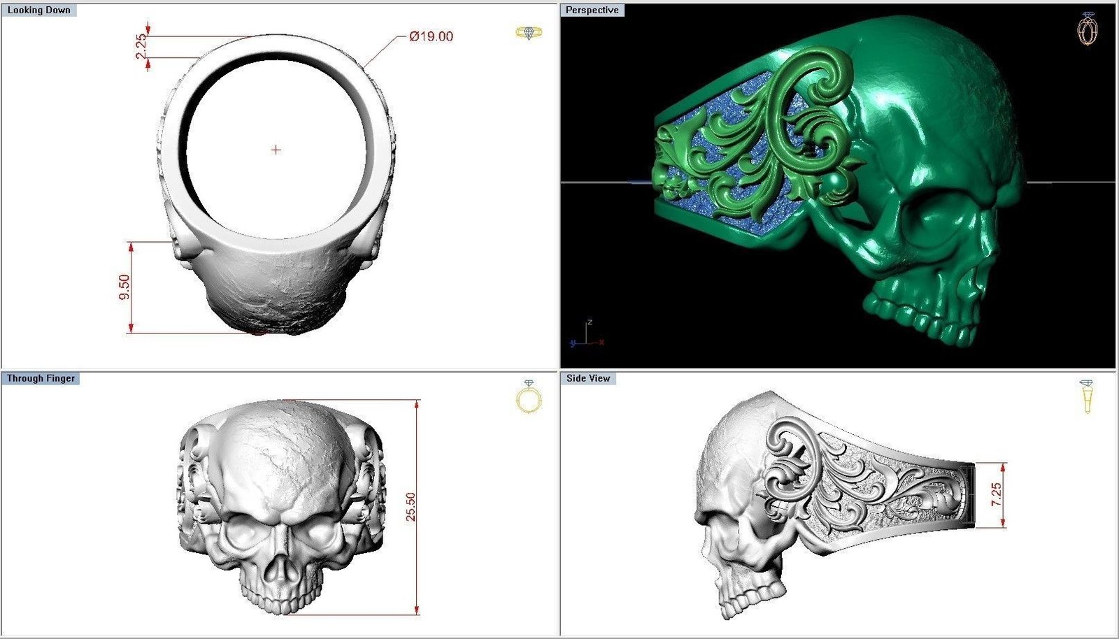 Skull Flower Pattern Baroque Motorbike 925 Sterling Silver Ring - Image 3