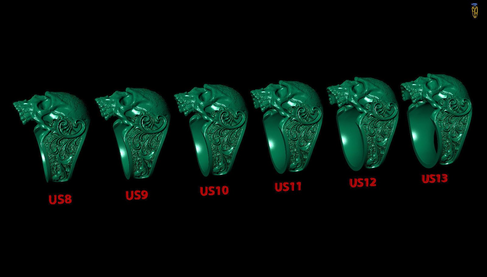 Skull Flower Pattern Baroque Motorbike 925 Sterling Silver Ring - Image 2