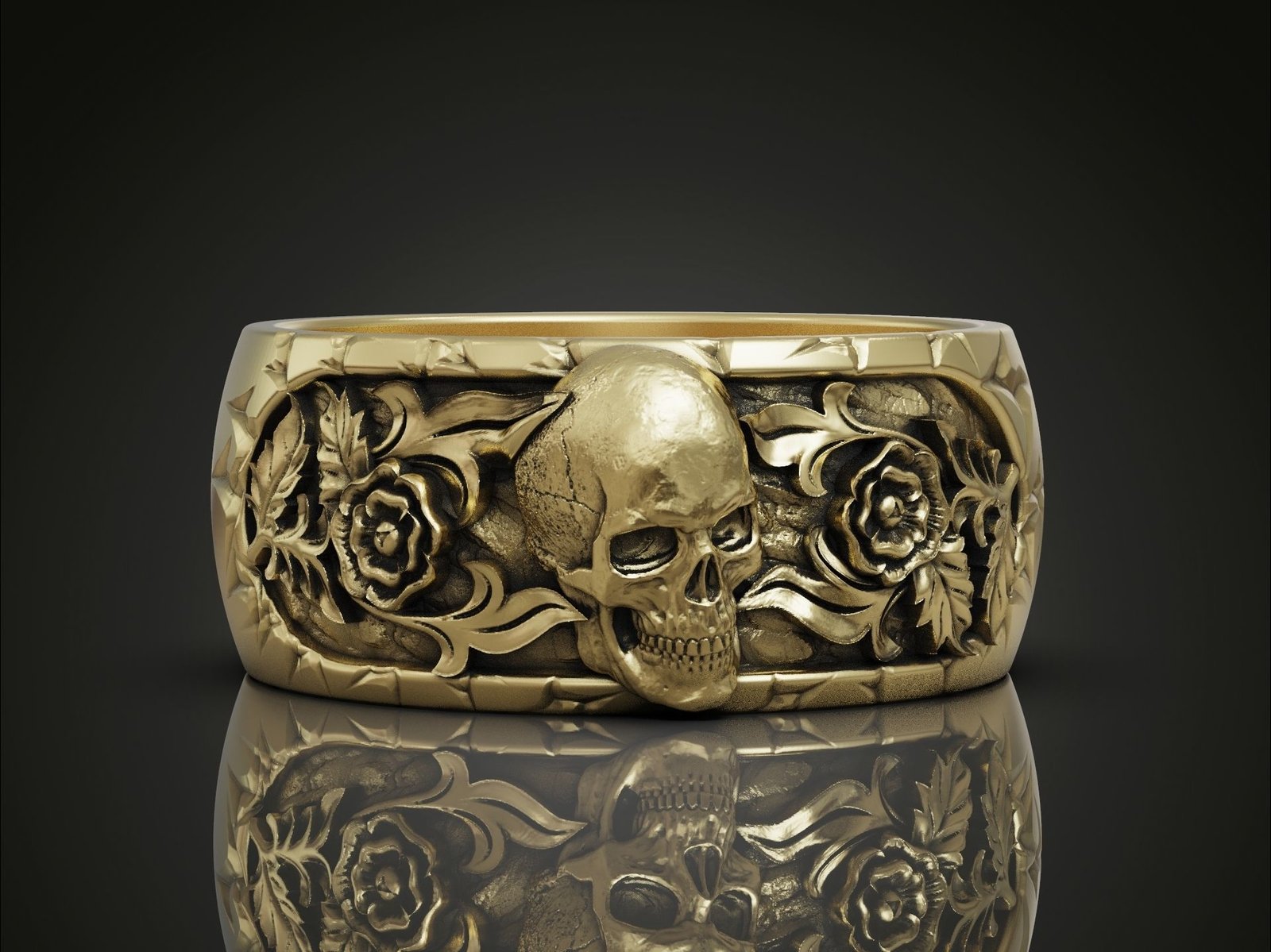 Skull flowers band 925 Sterling Silver ring - Image 3