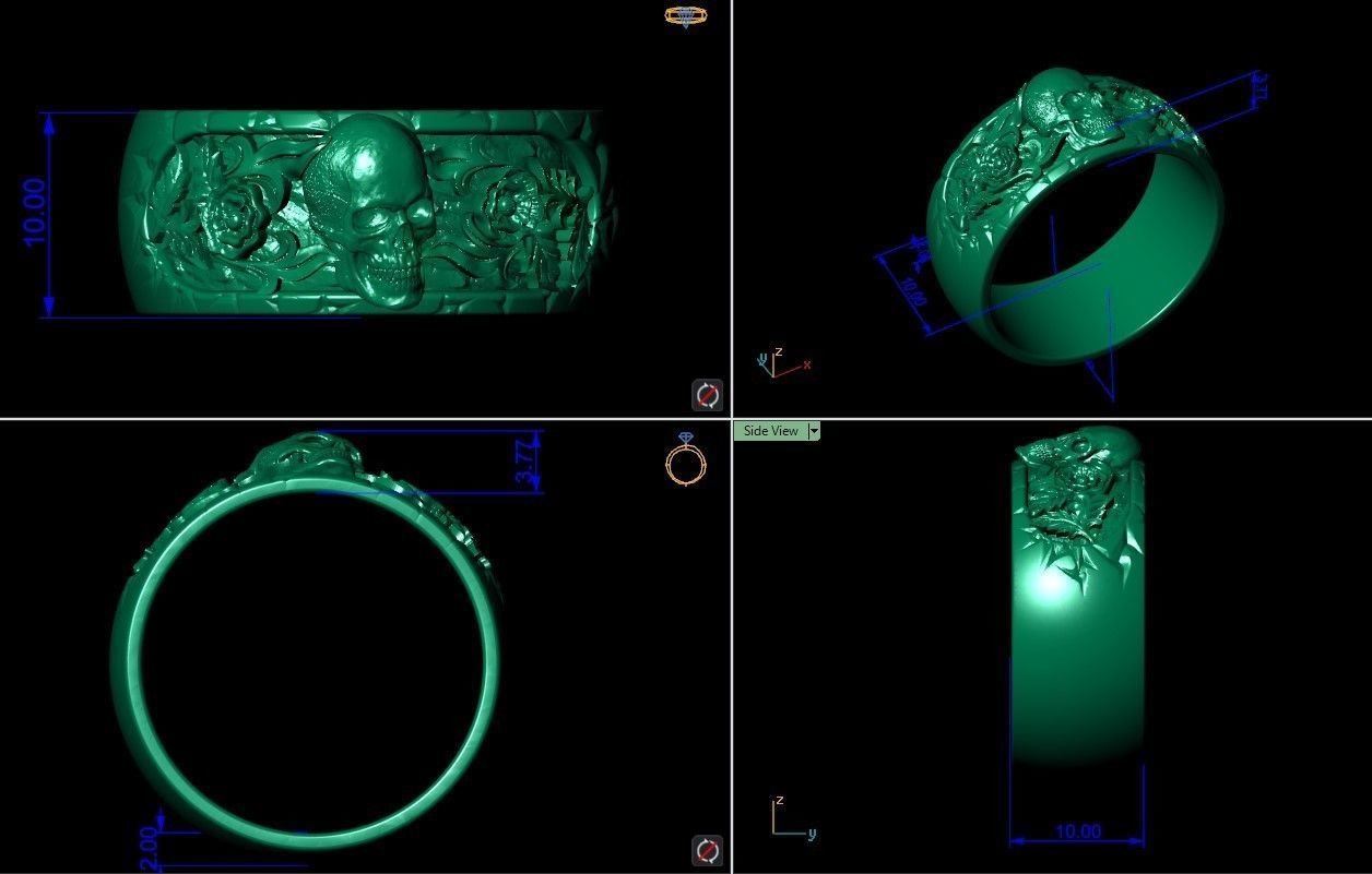 Skull flowers band 925 Sterling Silver ring - Image 6