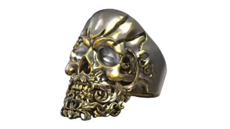 Skull Head Beard Pattern Biker 925 Sterling Silver Ring