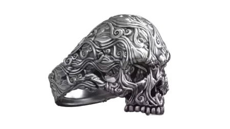 Skull Head Sea Wave Pattern 925 Sterling Silver Ring
