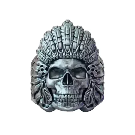 Skull native american 925 Sterling Silver ring for men