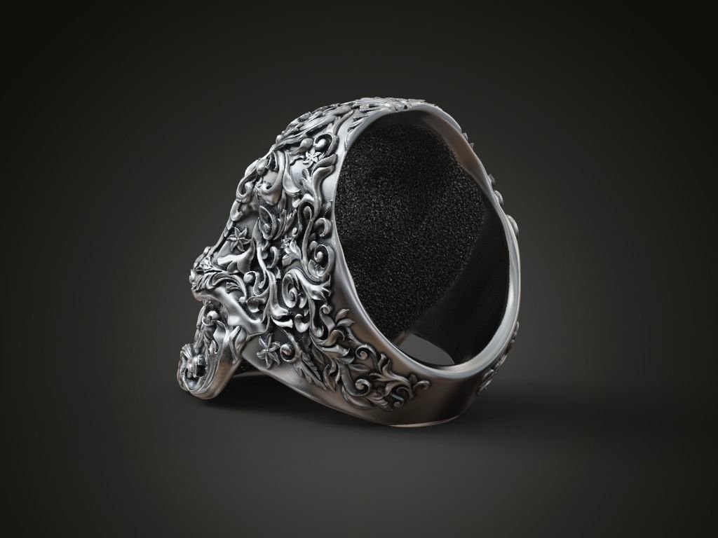 Skull 925 Sterling Silver ring baroque patterns - Image 3