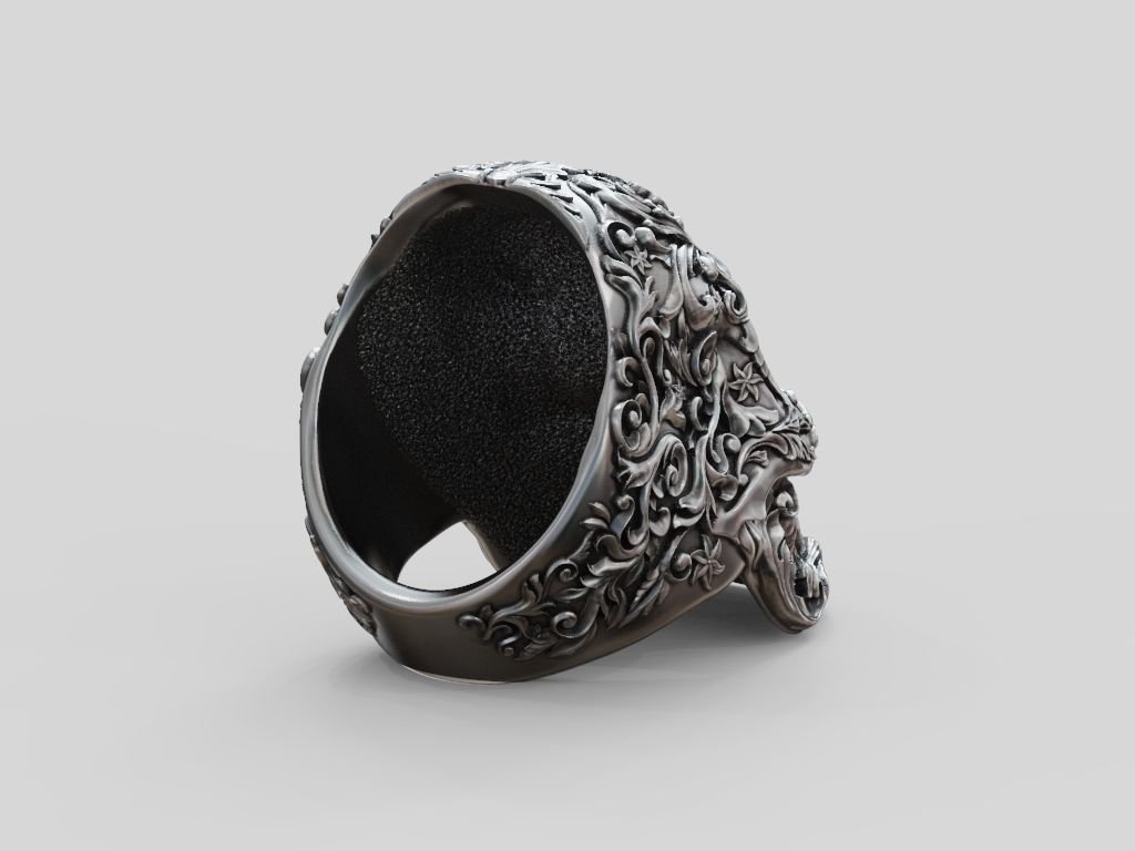 Skull 925 Sterling Silver ring baroque patterns - Image 4