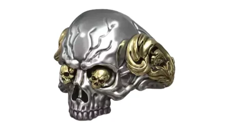 Skull Silver 925 Sterling Silver Ring Inlay Gold Eyes