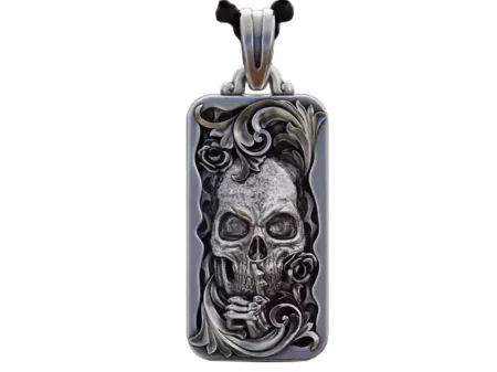 Skull skeleton floral scrolls roses 925 Sterling Silver pendant