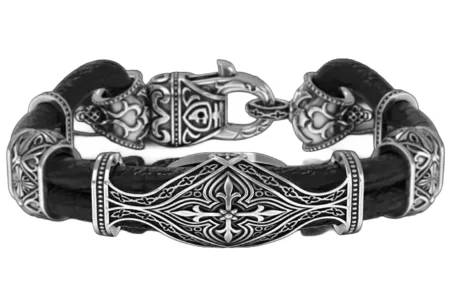 Stylish antique 925 Sterling Silver bracelet with patterns cross 387