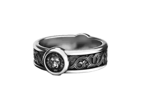 Stylish lion head 925 Sterling Silver ring with patterns 520