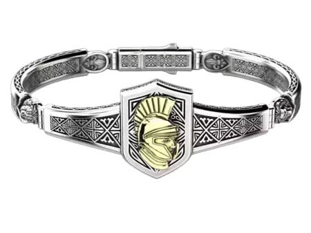 Vintage 925 Sterling Silver bracelet with warrior patterns and fleur-de-lis 792