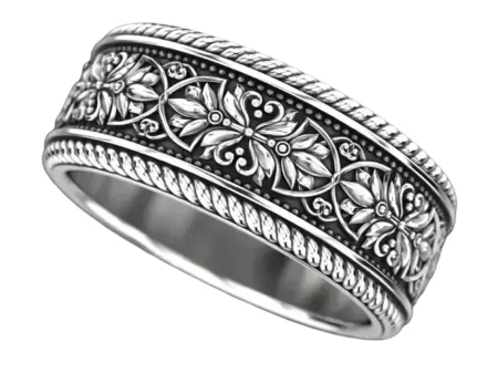 Vintage engagement 925 Sterling Silver ring with patterns 788