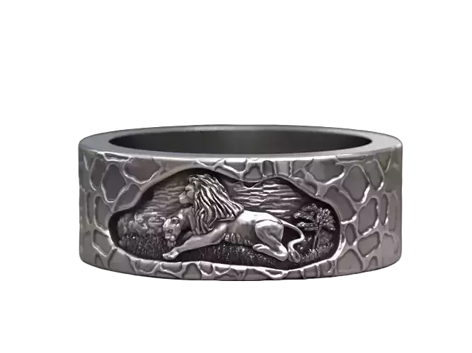 Wedding band promise pair rings lion family