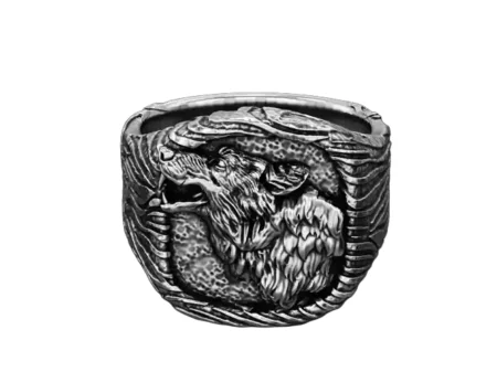 Wolf 925 Sterling Silver ring for men textured