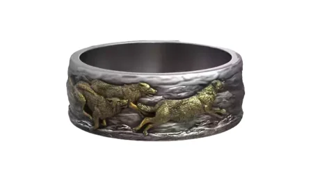 Wolf 925 Sterling Silver Ring Running Wolves Wedding Band
