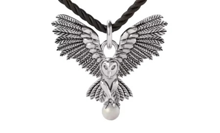 blackened silver owl 925 Sterling Silver pendant with 4mm pearl