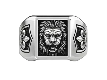925 Sterling Silver Ring Lion and heraldic lilies