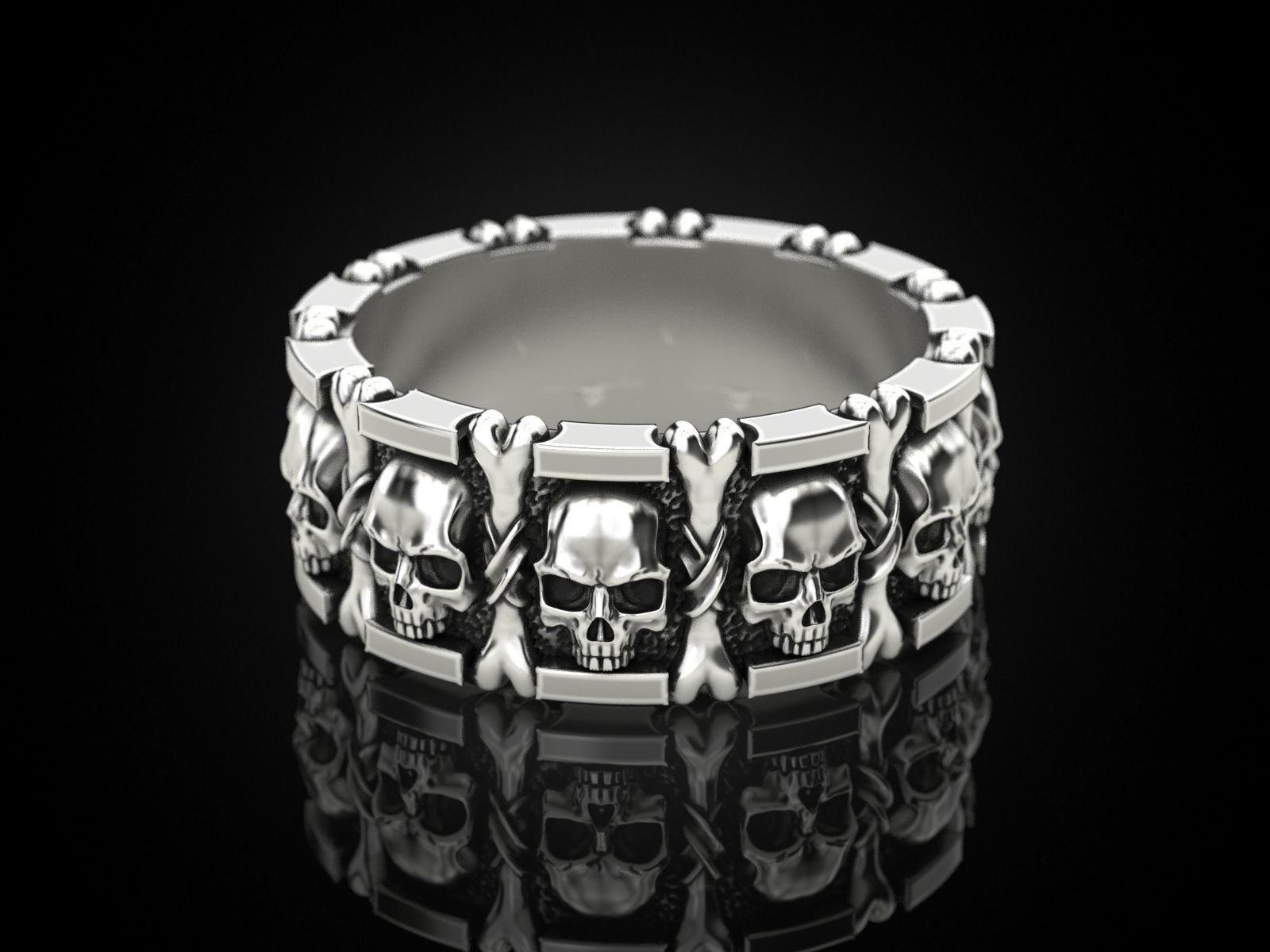 925 Sterling Silver Ring many skulls and bones - Image 5