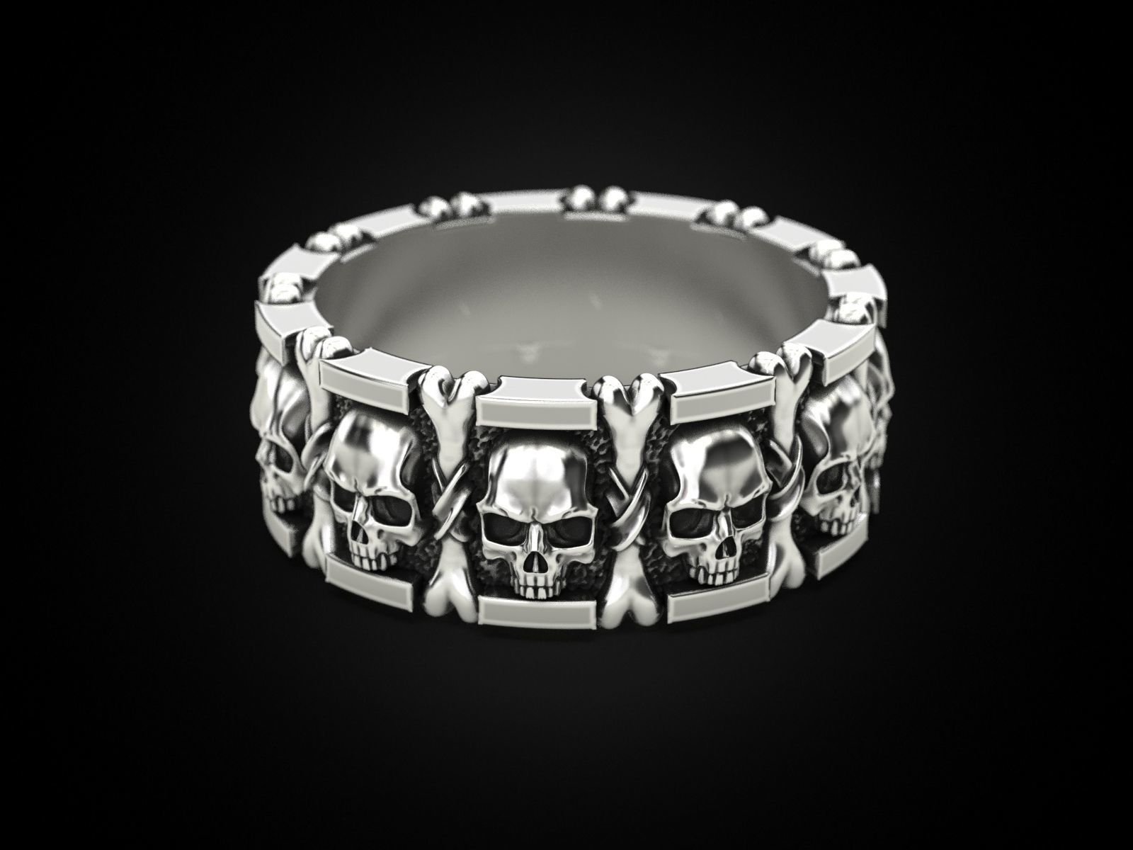 925 Sterling Silver Ring many skulls and bones - Image 4