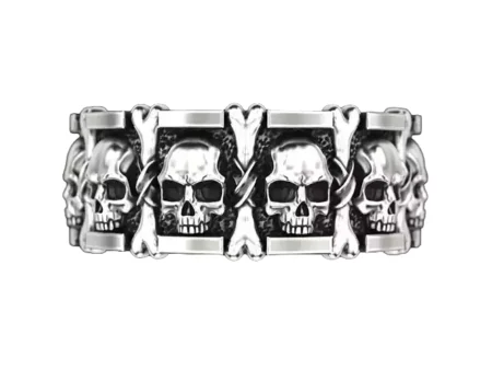 925 Sterling Silver Ring many skulls and bones