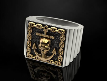 925 Sterling Silver Ring Skull and Anchor 2
