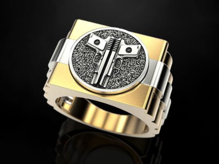 925 Sterling Silver Ring Two Pistols