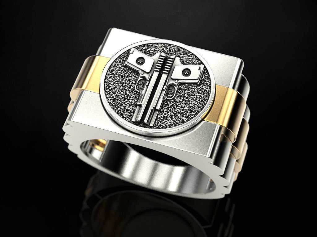 925 Sterling Silver Ring Two Pistols - Image 2