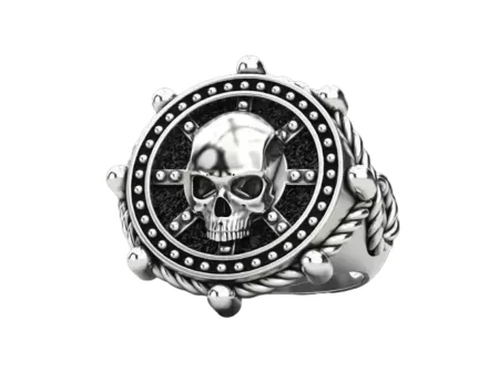 Ships rudder and skull 925 Sterling Silver ring U