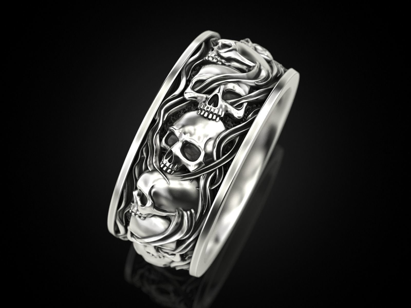 Skull 925 Sterling Silver ring and smoke in a circle - Image 5
