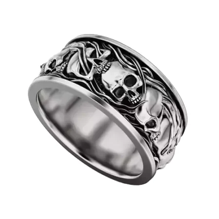 Skull 925 Sterling Silver ring and smoke in a circle