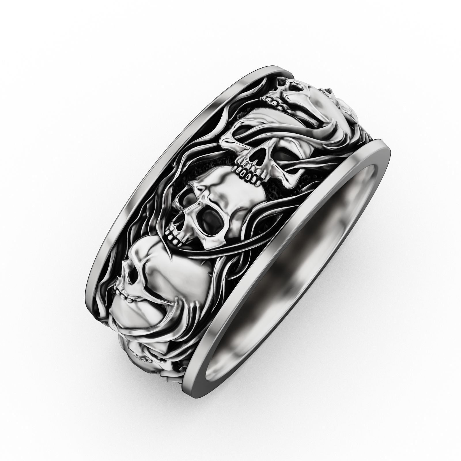 Skull 925 Sterling Silver ring and smoke in a circle - Image 2