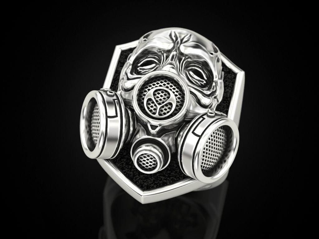 Skull 925 Sterling Silver ring with respirator - Image 3