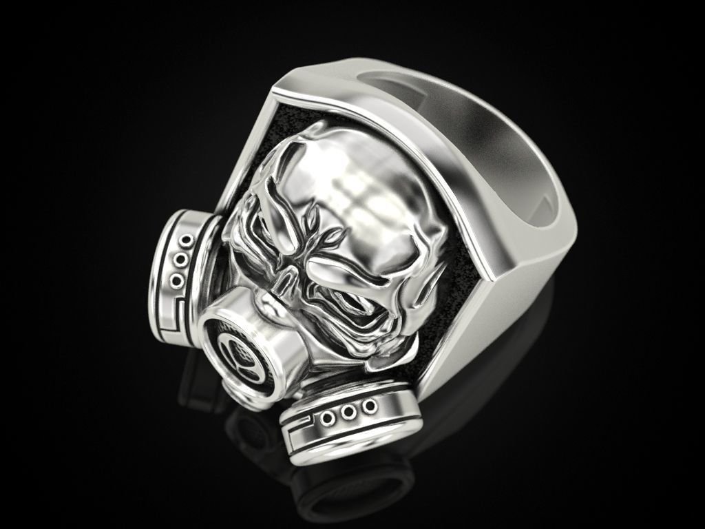 Skull 925 Sterling Silver ring with respirator - Image 5