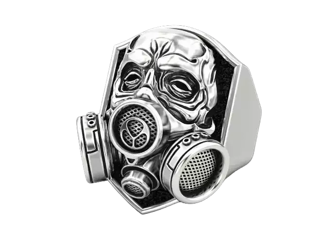 Skull 925 Sterling Silver ring with respirator