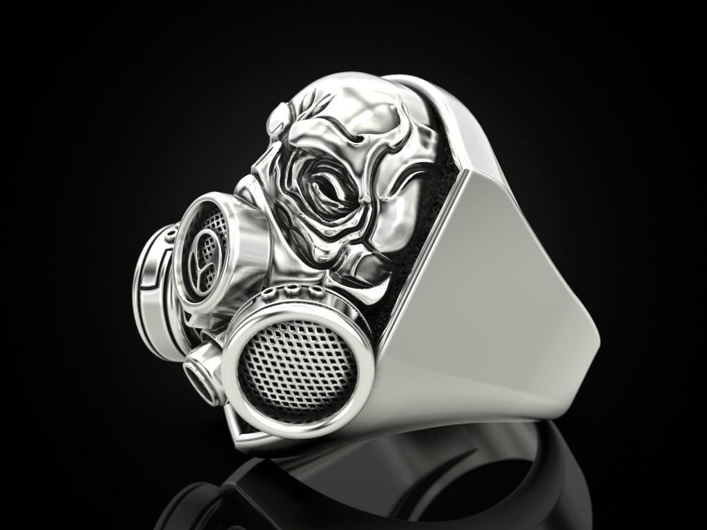 Skull 925 Sterling Silver ring with respirator - Image 4