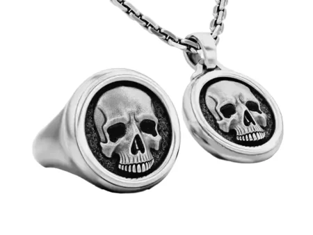 Skull Signet 925 Sterling Silver Ring and Pendant Set