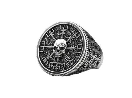 Vegvisir skull 925 Sterling Silver ring