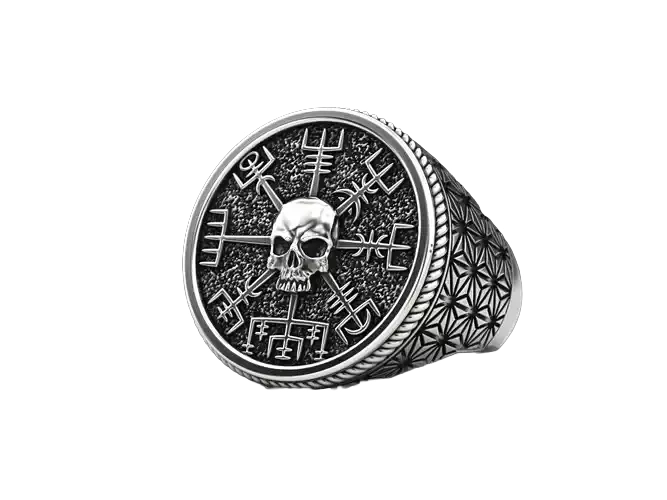 Vegvisir skull 925 Sterling Silver ring
